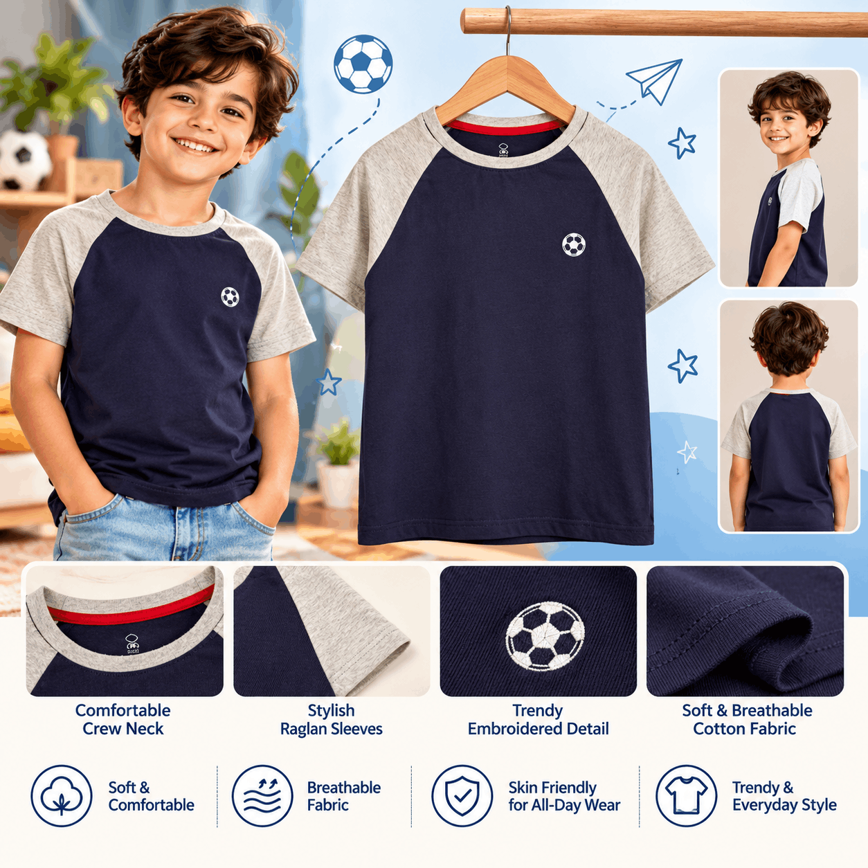 Boys Contrast Sleeve Sports Tee