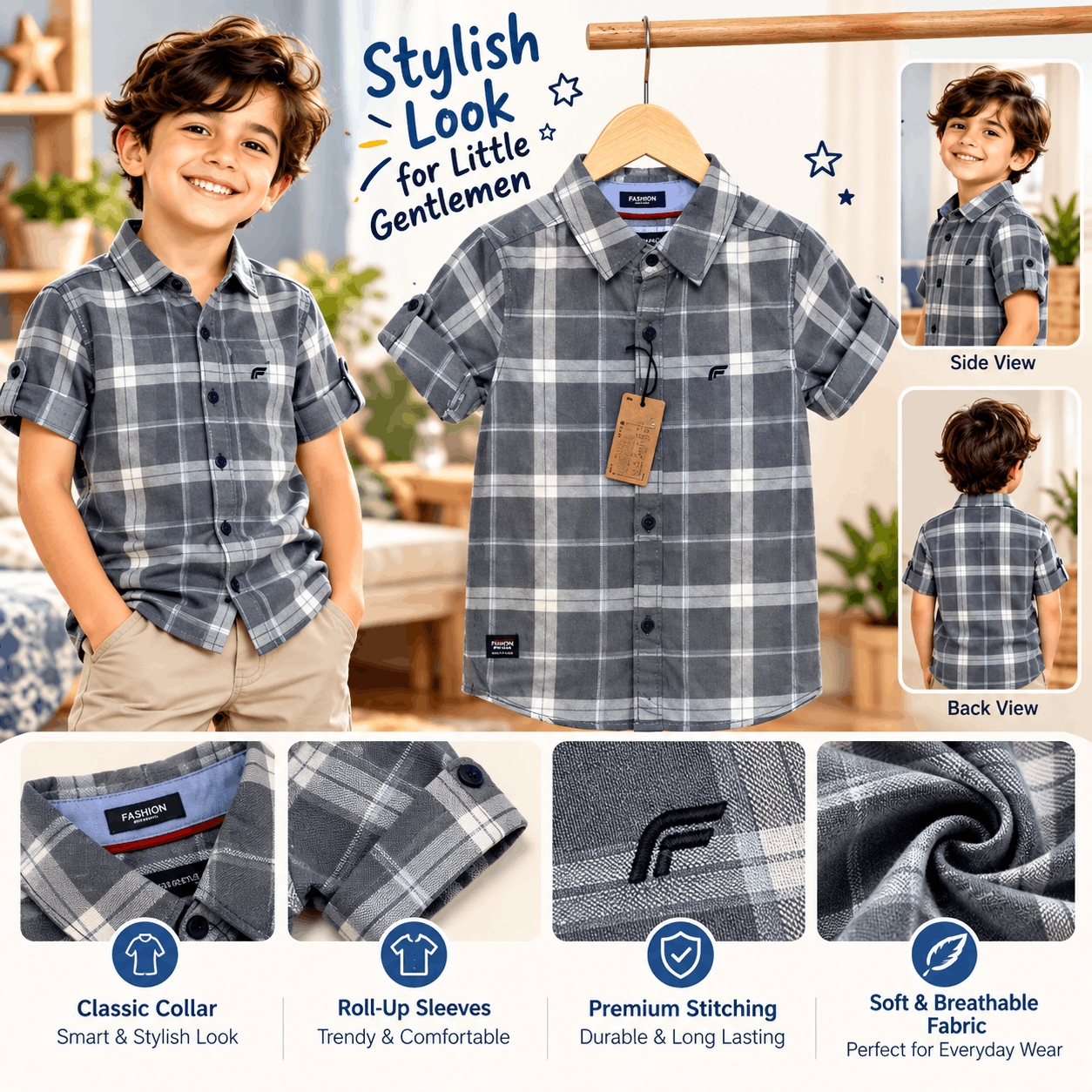 Boys Checked Cotton Casual Shirt