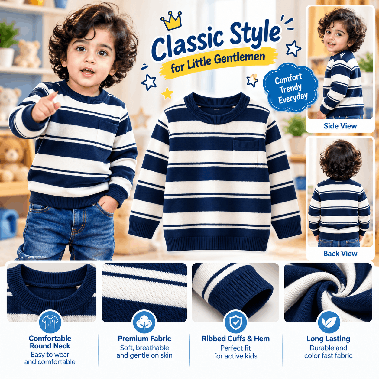 Premium Boys Striped Crew Neck Sweater