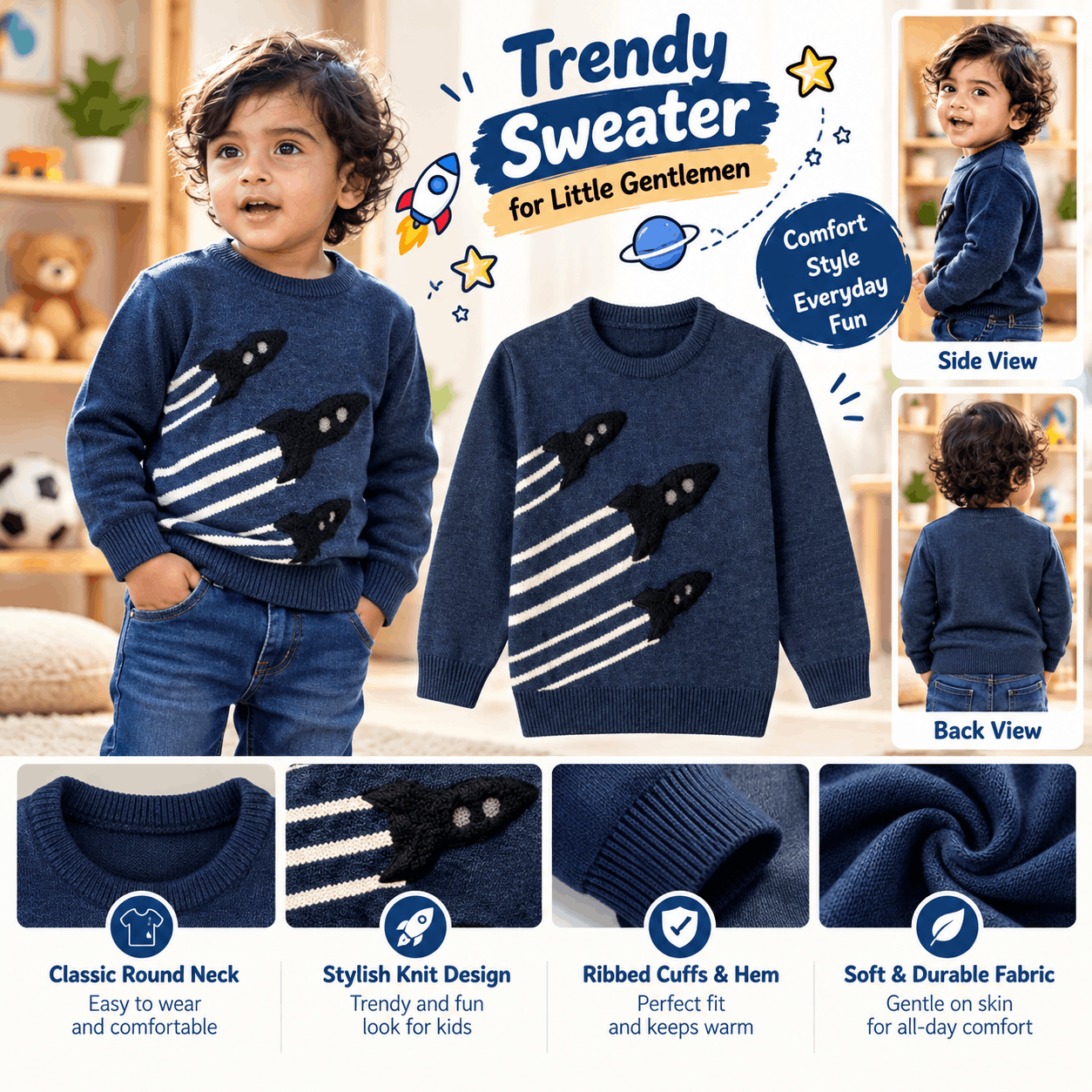 Rocket Applique Baby Pullover